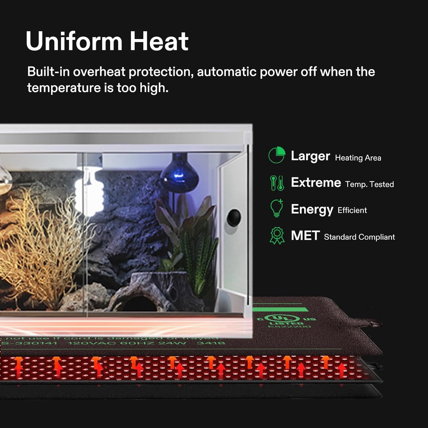 Close up of Vivosun reptile heating pad waterproof surface
