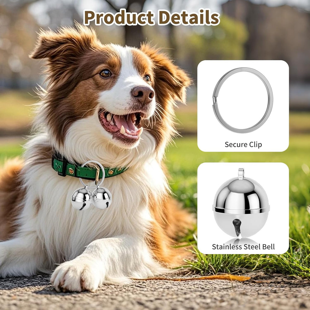 DearKeeps extra loud pet bells attached to a silver dog collar ring