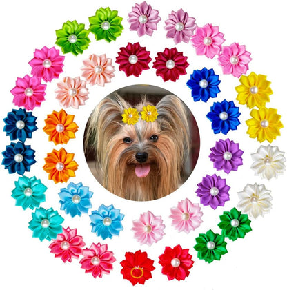 Mruq Pet 80pcs dog flower bows with pearls front view