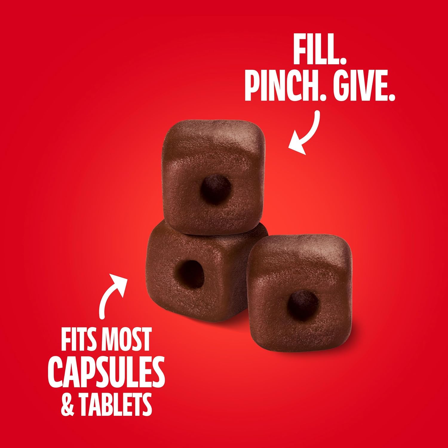 Real chicken dog treats for hiding medicine demonstrating how to pinch the pouch closed.