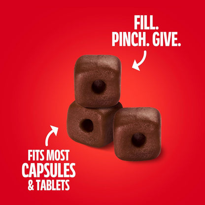 Real chicken dog treats for hiding medicine demonstrating how to pinch the pouch closed.