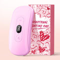Hirane portable menstrual heating pad front view showing digital LCD screen and pink outer shell