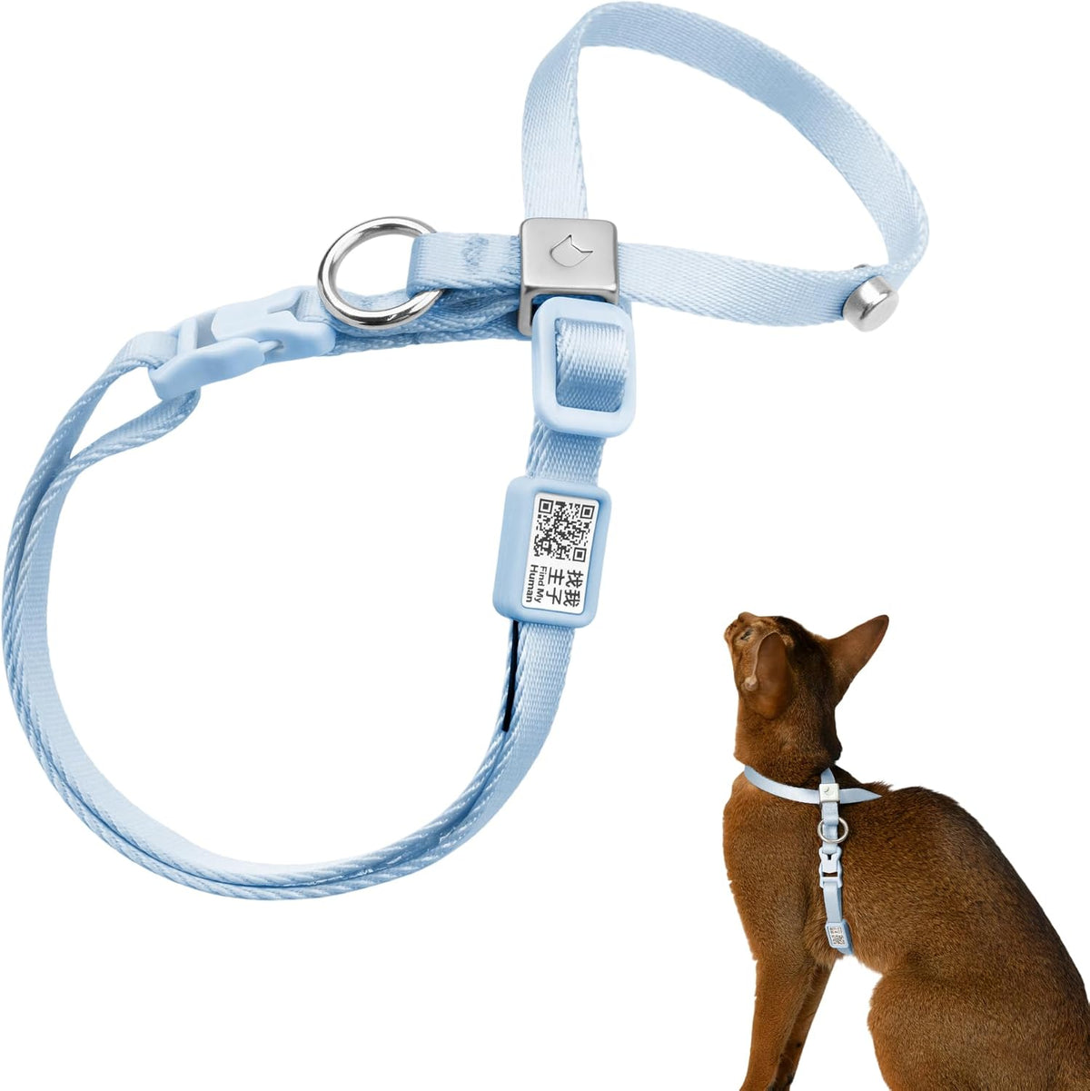 Escape Proof Cat Harness Anti-Choke Quick Release Adjustable QR Code Soft Nylon Durable Lightweight Figure 8 Cat Harness Anti Escape for Small Medium Cats (Blush Pink, S) - Image 11