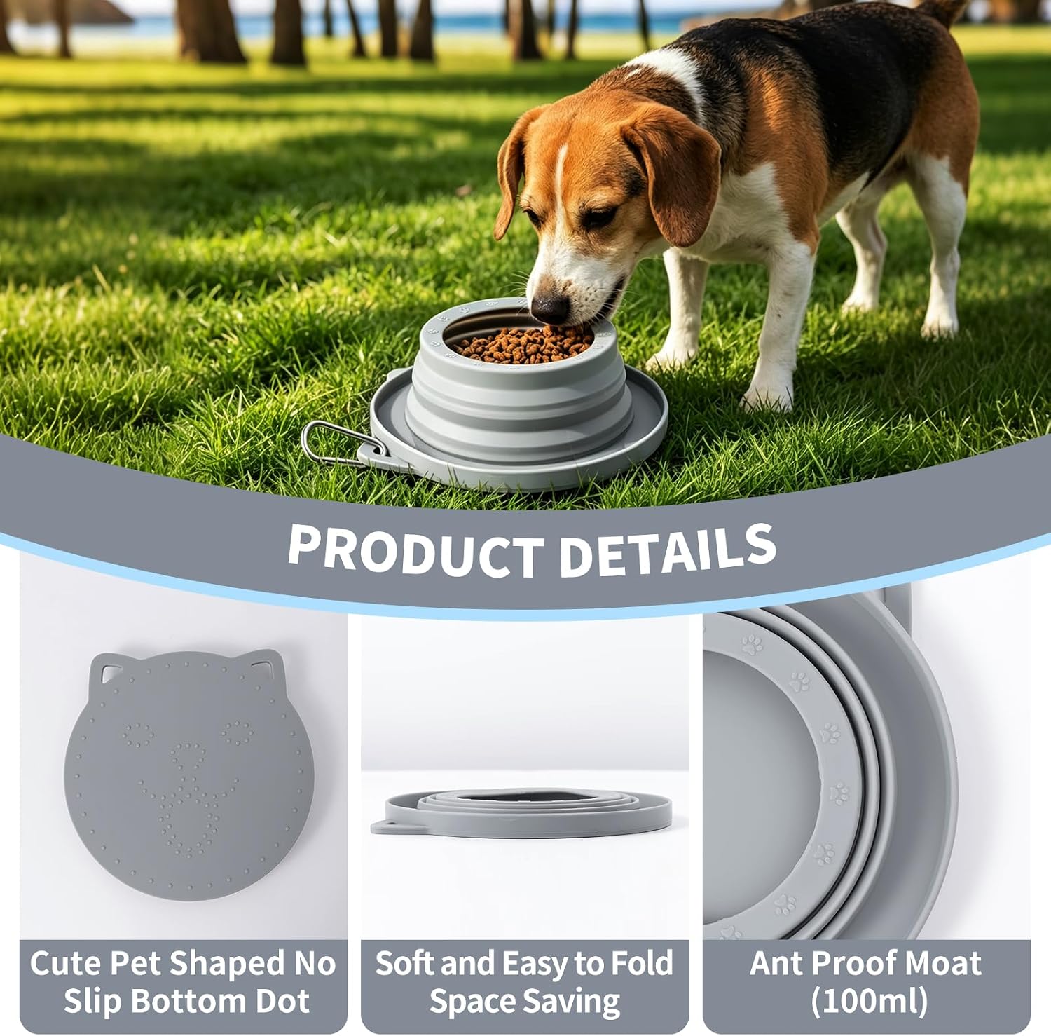 Light grey SLSON portable pet dispenser being packed into a travel bag compartment