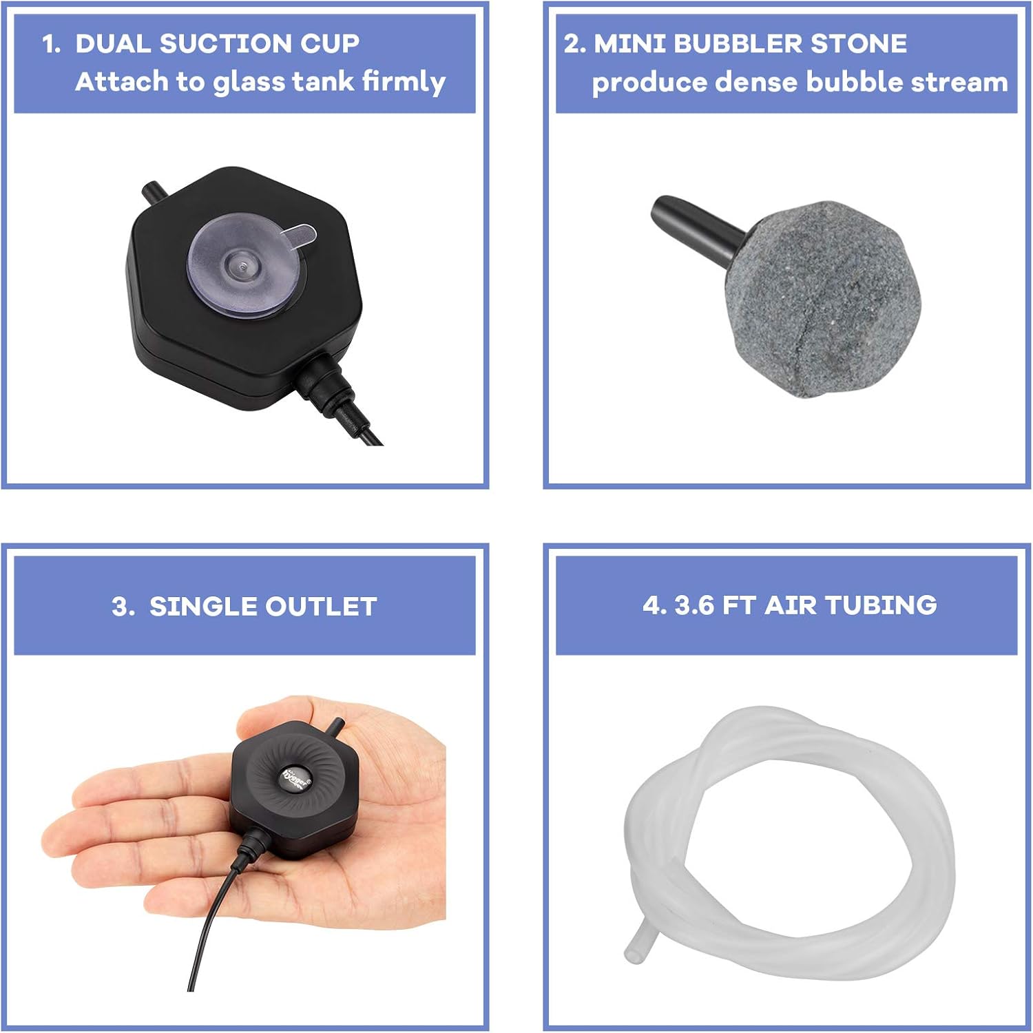 hygger Quiet Mini Small Aquarium Air Pump Betta Fish Tank Bubbler Oxygen Aeration Pump with Air Stone Tubing Suction Cup for 0.5-15 Gal Fish Bowl - Image 5