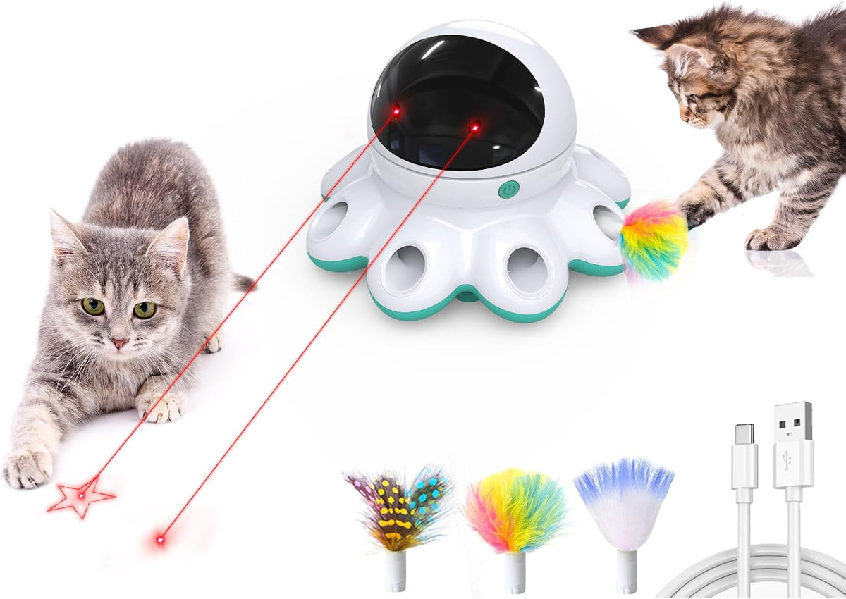 ORSDA Cat Laser Toy, 2-in-1 Interactive Automatic Motion Activated Moving 8 Holes Whack A Mole Feather, USB Rechargeable Electronic Smart Sensor Kitten Toys for Indoor Exercise - Image 10