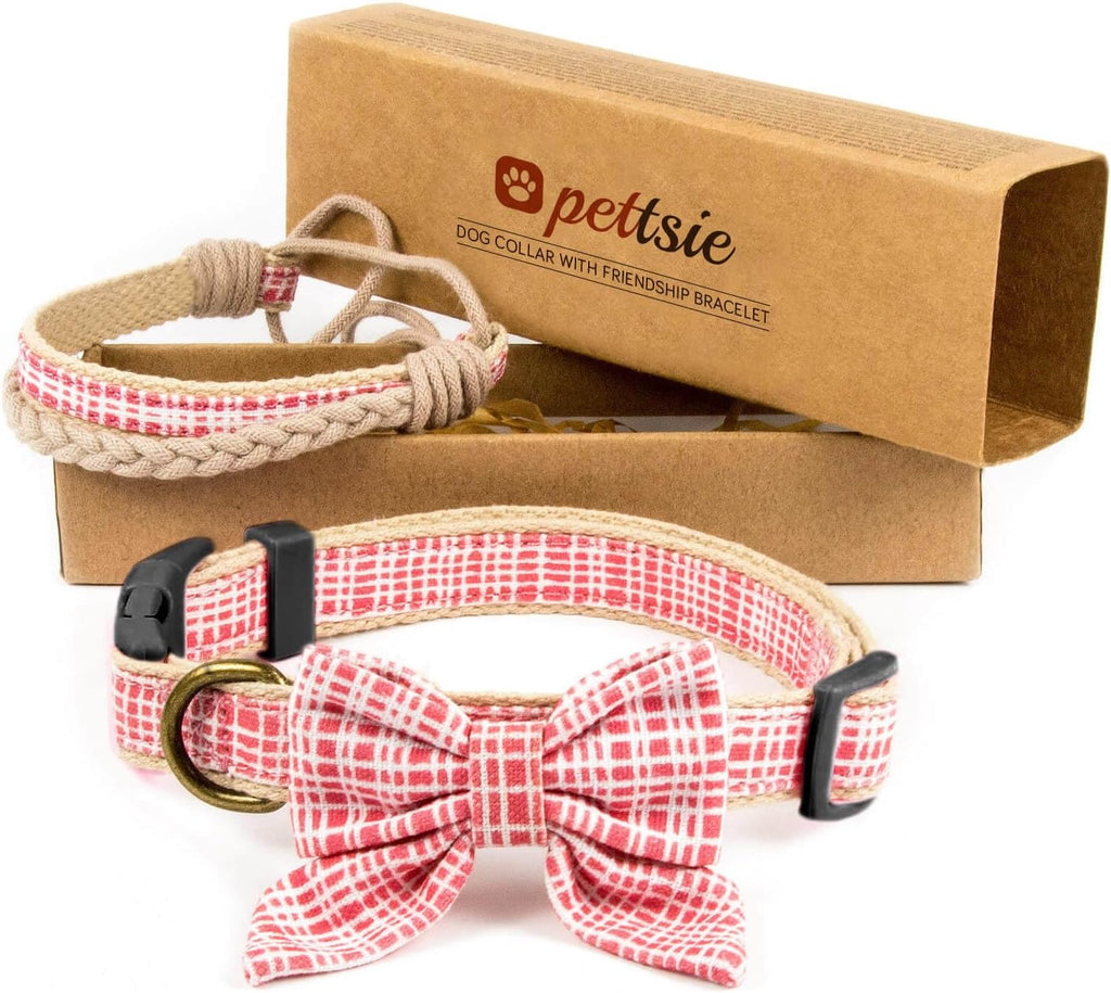 Close up view of the blue grid pattern cotton bow tie for small and medium dogs