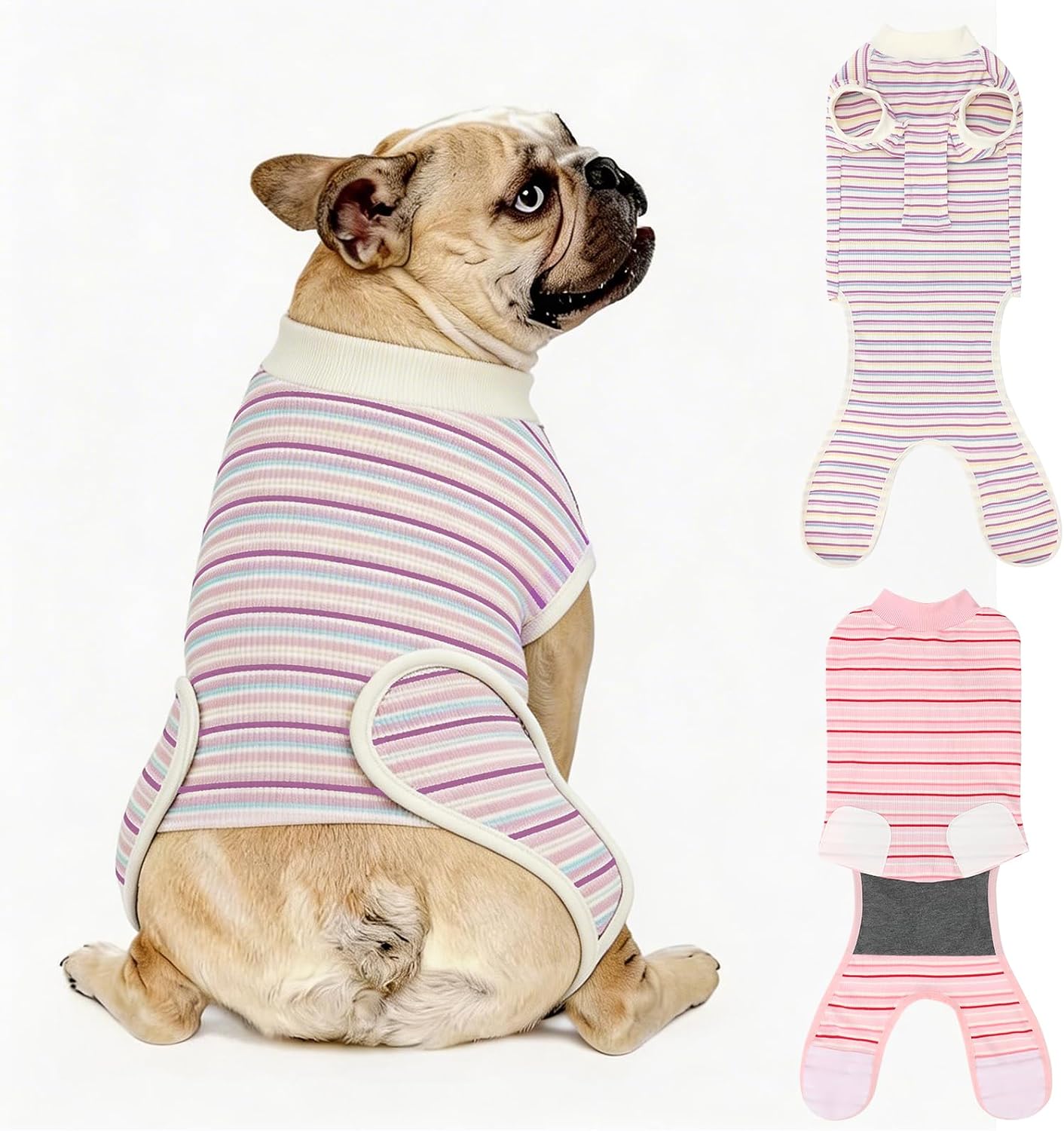 2 Packs Breathable Cotton Dog Recovery Suit for After Neuter Spay Abdominal Wounds Protector, Professional Anti-Licking Onesies for Male Female Pets Surgery Bandages, XL Purple & Pink Stripes - Image 11