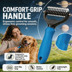 Pet owner using Ycppog blue grooming brush on a dog