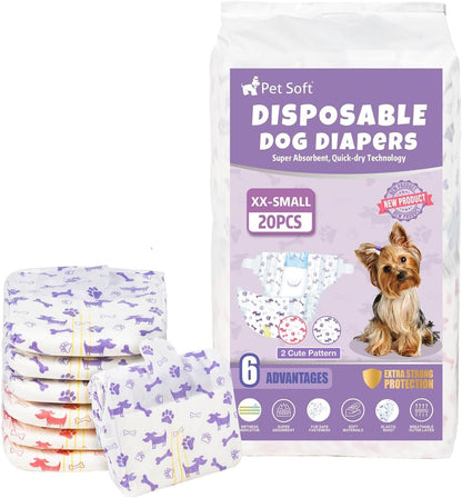 Pet Soft Female Dog Diapers - Disposable Doggie Diapers with Wetness Indicator, Puppy & Cat Diaper Super Absorbent, Fit for Female Dog in Heat or Incontinence, 40pcs (XXS, Mixed) - Image 14
