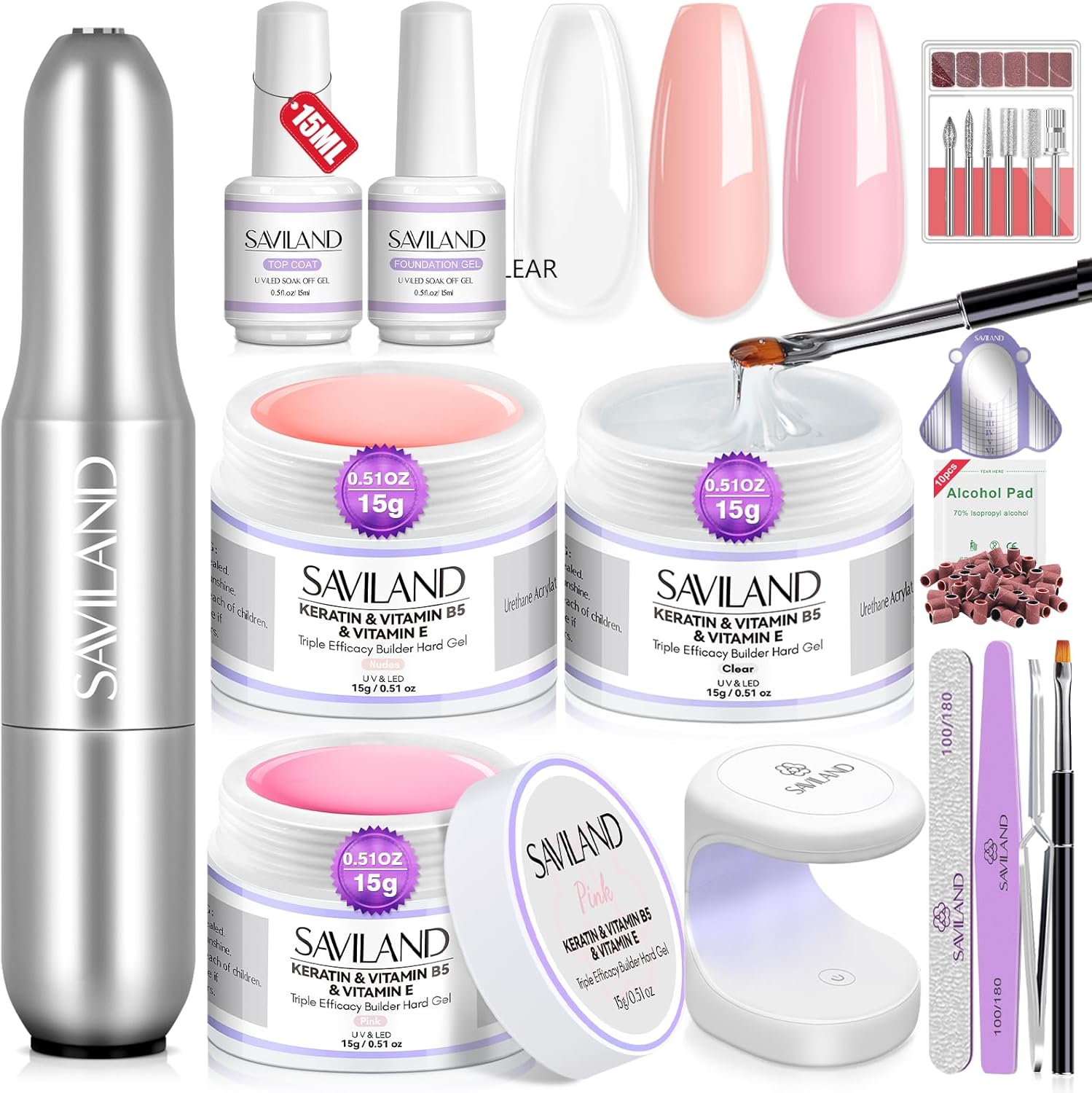Saviland builder nail gel set with nail drill and 3 hard gels