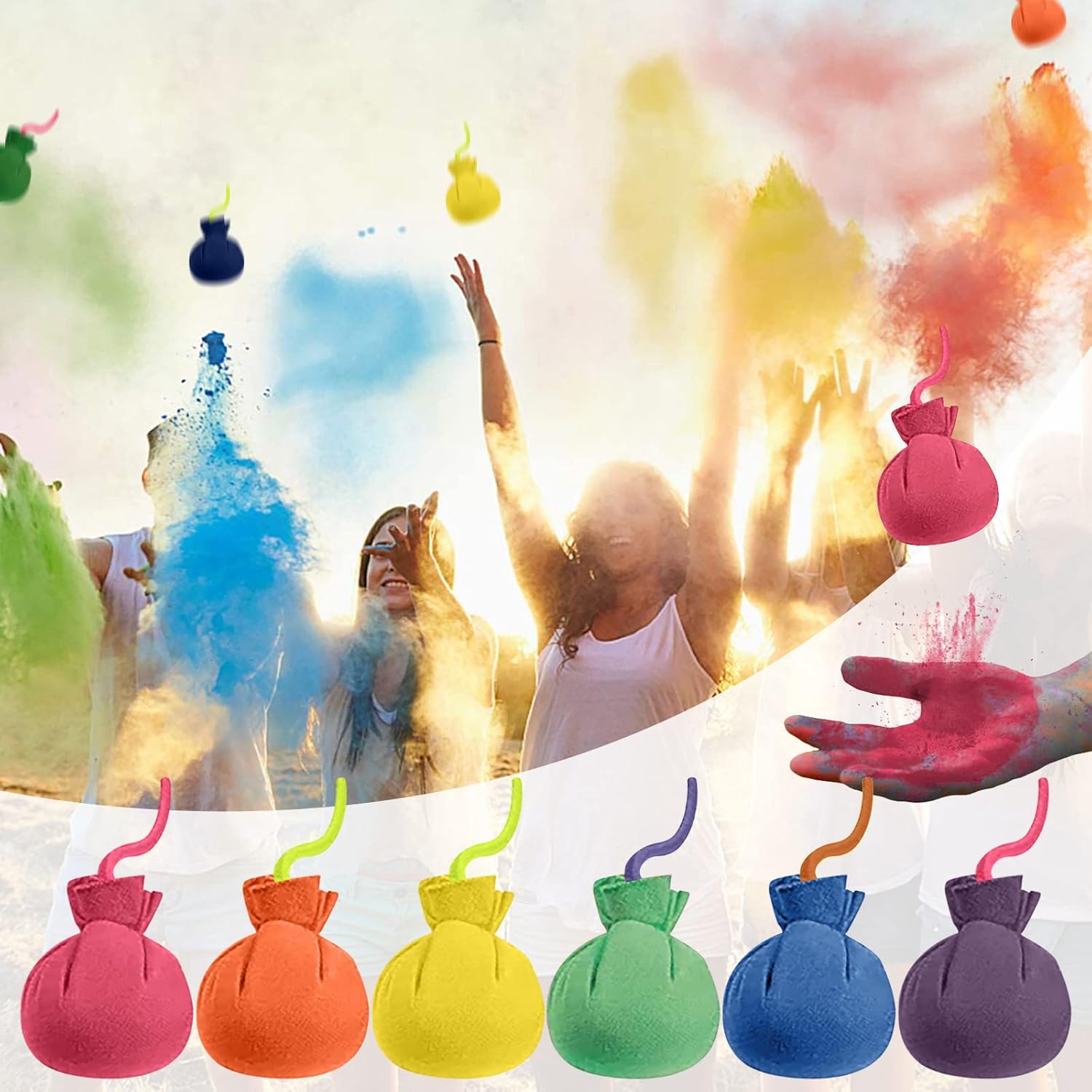 Color Blaze 6 piece Holi powder balls front view for parties.