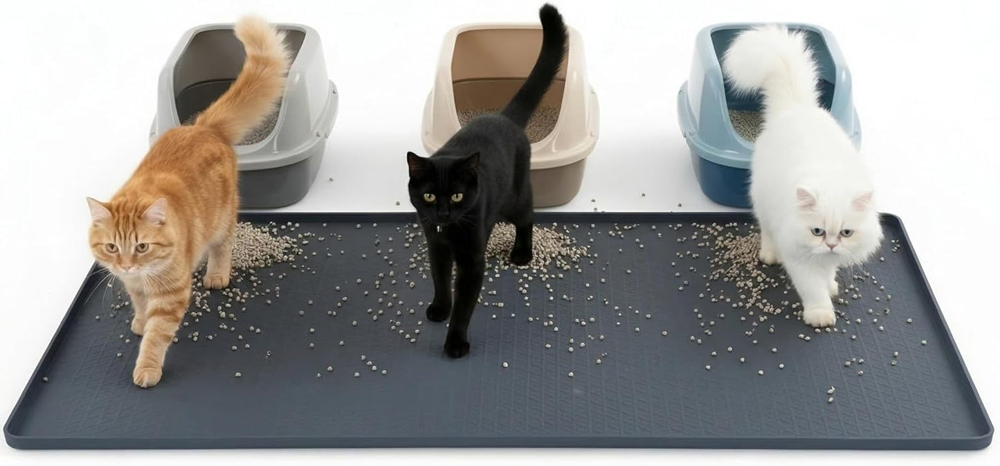 Cat Litter Mat 51" x 25.6" XL Silicone Litter Box Mat, Waterproof Non-Slip Kitty Litter Mat - Easy to Clean for Multi-Cat & Automatic Litter Boxes, Cat Mat for Litter Box with Raised Lip - Image 9