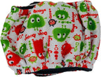 Barkertime imported male dog wrap featuring colorful monster pattern fabric