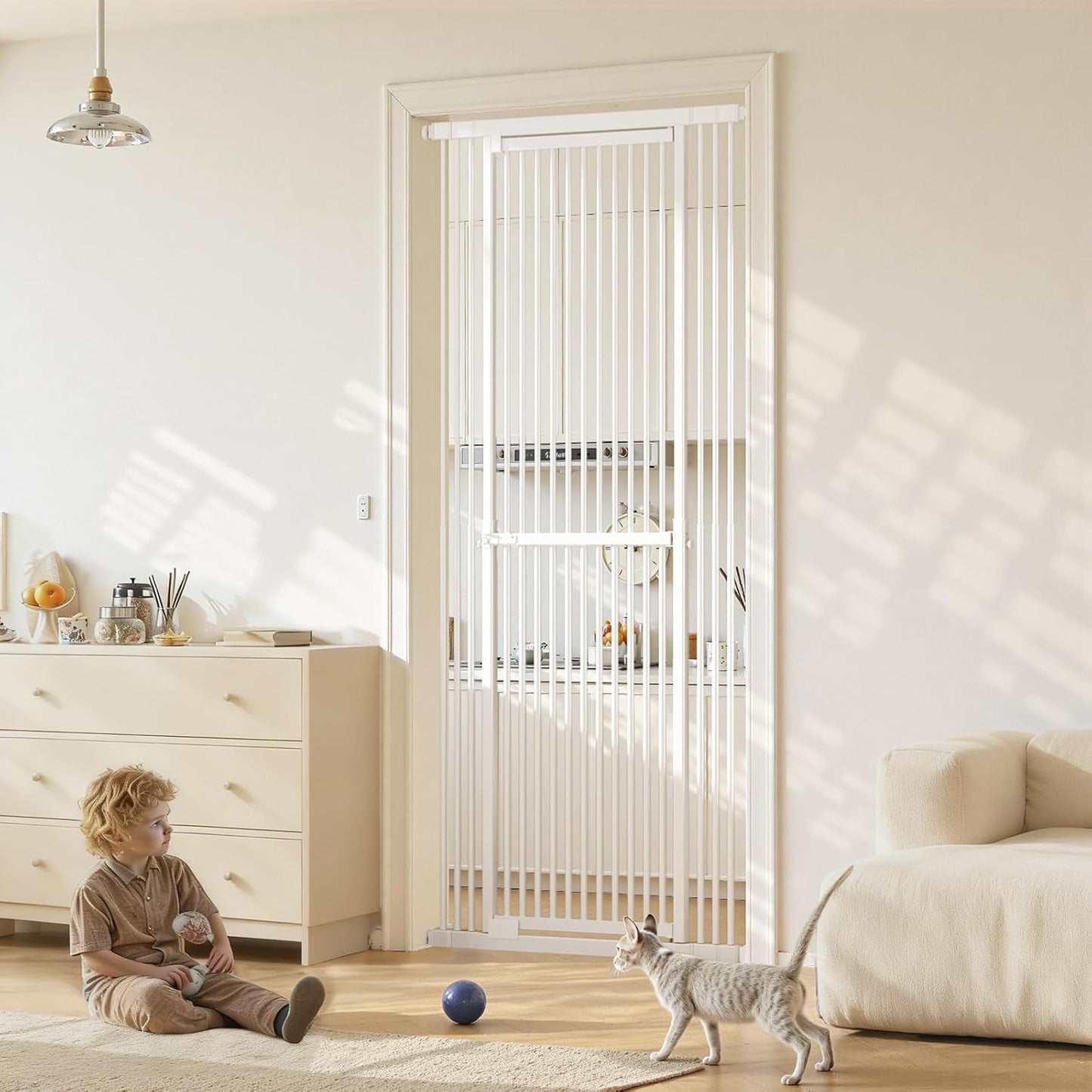 Gardner Pet Extra Tall Cat Gate front view installed in a white doorway.