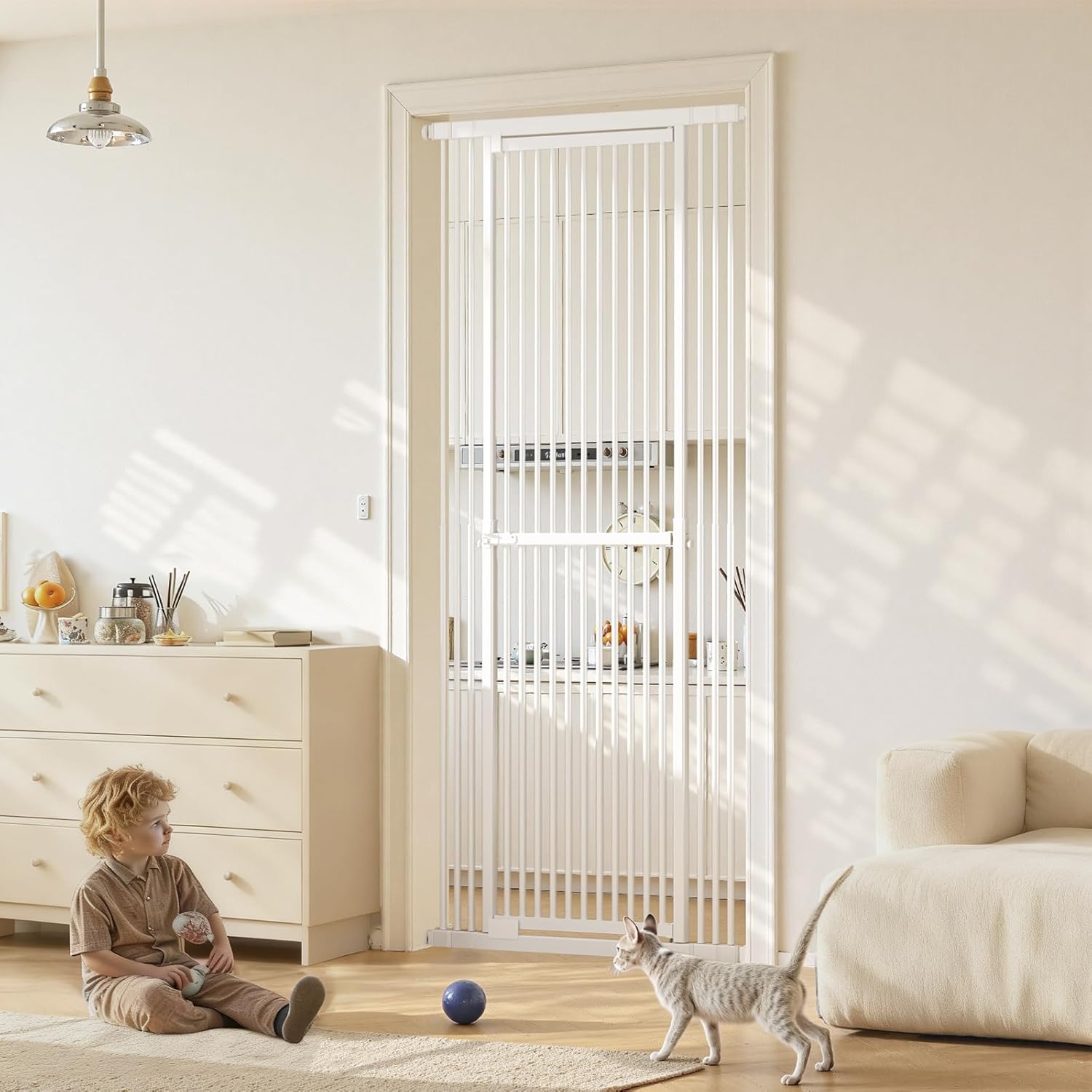 Gardner Pet Extra Tall Cat Gate front view installed in a white doorway.