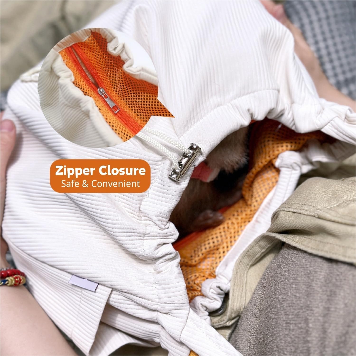 Ferret Sling Carrier - Pet Carrying Bag with Adjustable Strap Hands Free Shoulder Bag Crossbody Travel Slings Soft Small Animal Bonding Pouch Front Backpack for Ferret Rabbit Puppy Kitten (Beige) - Image 4