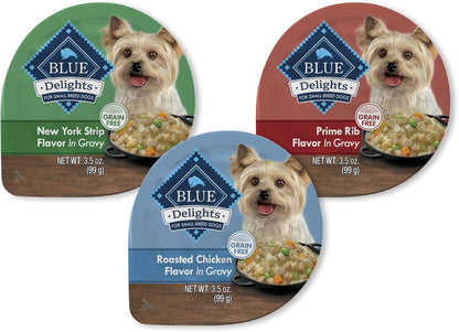 Blue Buffalo Delights Variety Pack Natural Grain Free Wet Dog Food for Small Breed Dogs (Filet Mignon Flavor & New York Strip Flavor) in Gravy with Natural Ingredients, 3.5-oz. Each (12 Cups) - Image 15