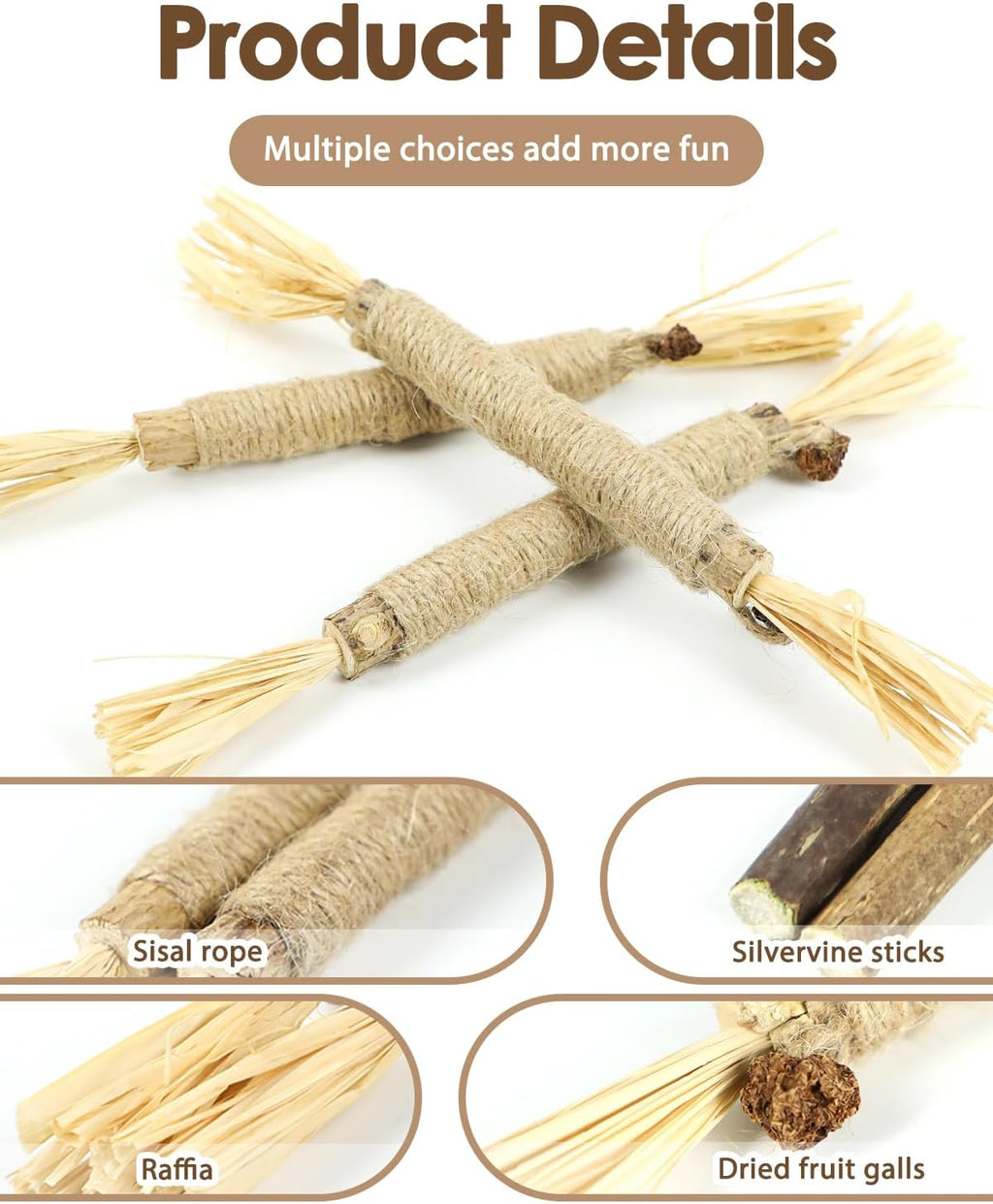 Tocirelo dental sticks with raffia tassels