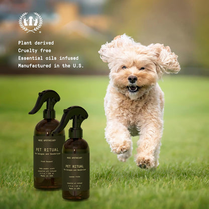 Natural essential oil pet ritual cologne packaging details and directions