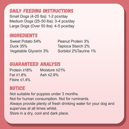 Close up of Pawmate grain free duck jerky wraps for dogs