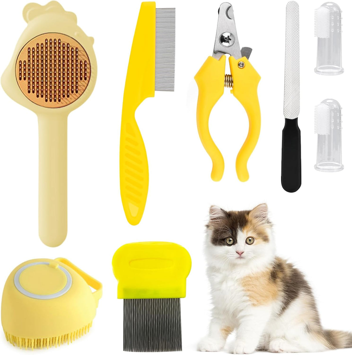 VCZONE 8 Pcs Cat Brush Grooming Kits, Pet Self Cleaning Kit with Pet Nail Clipper and File, Flea Comb, Pet Shampoo Bath Brush, Pet Shedding Brush, Silicone Toothbrush (Pink) - Image 9