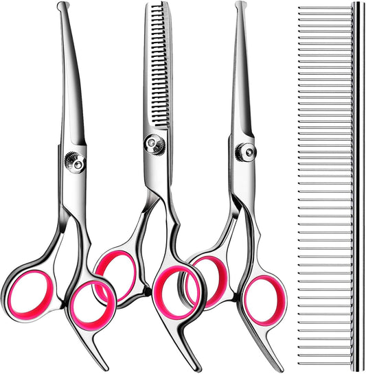 Tinmarda professional dog grooming kit front view of stainless steel shears set for home pet care.