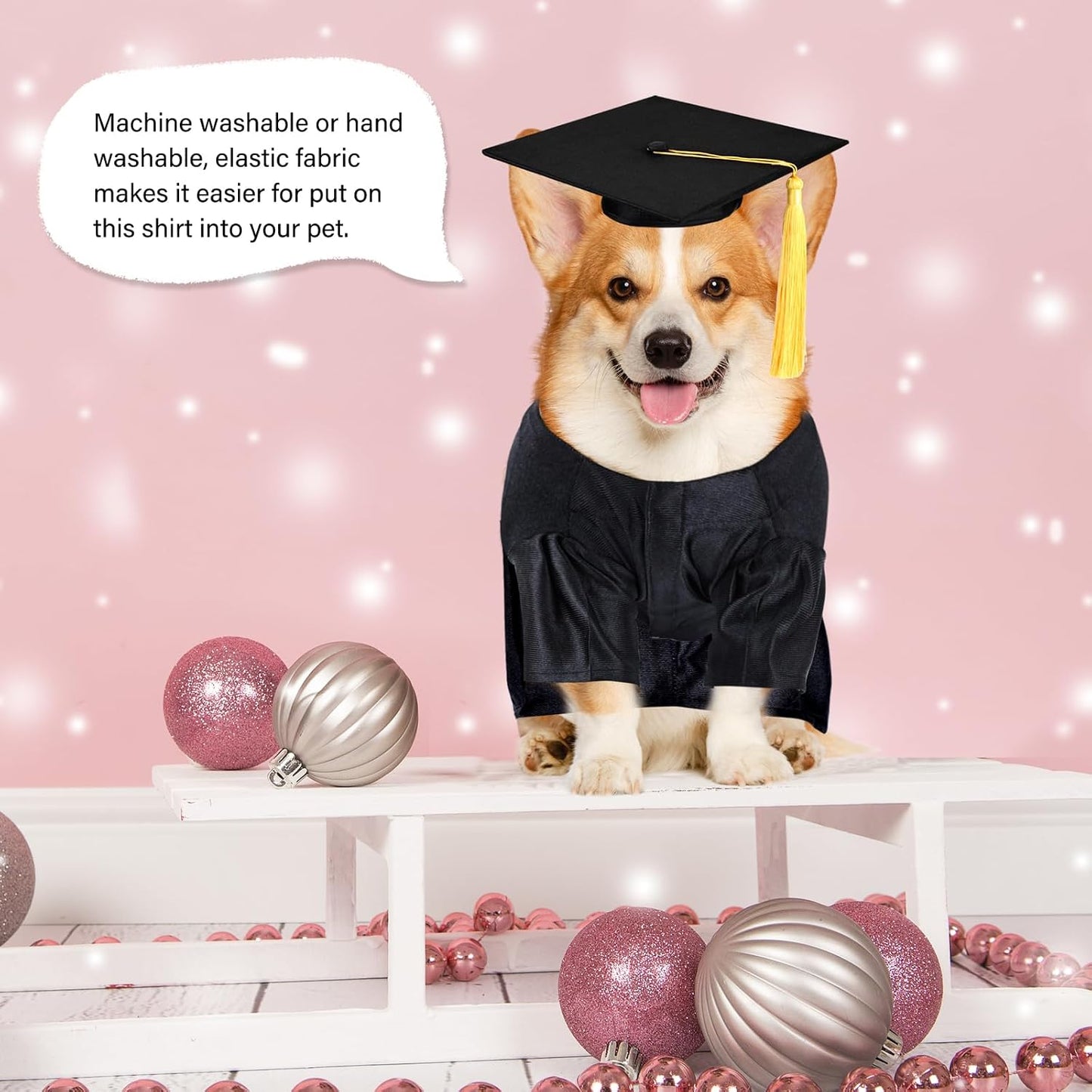 Polyester fiber cat graduation outfit showing elastic comfort t-shirt