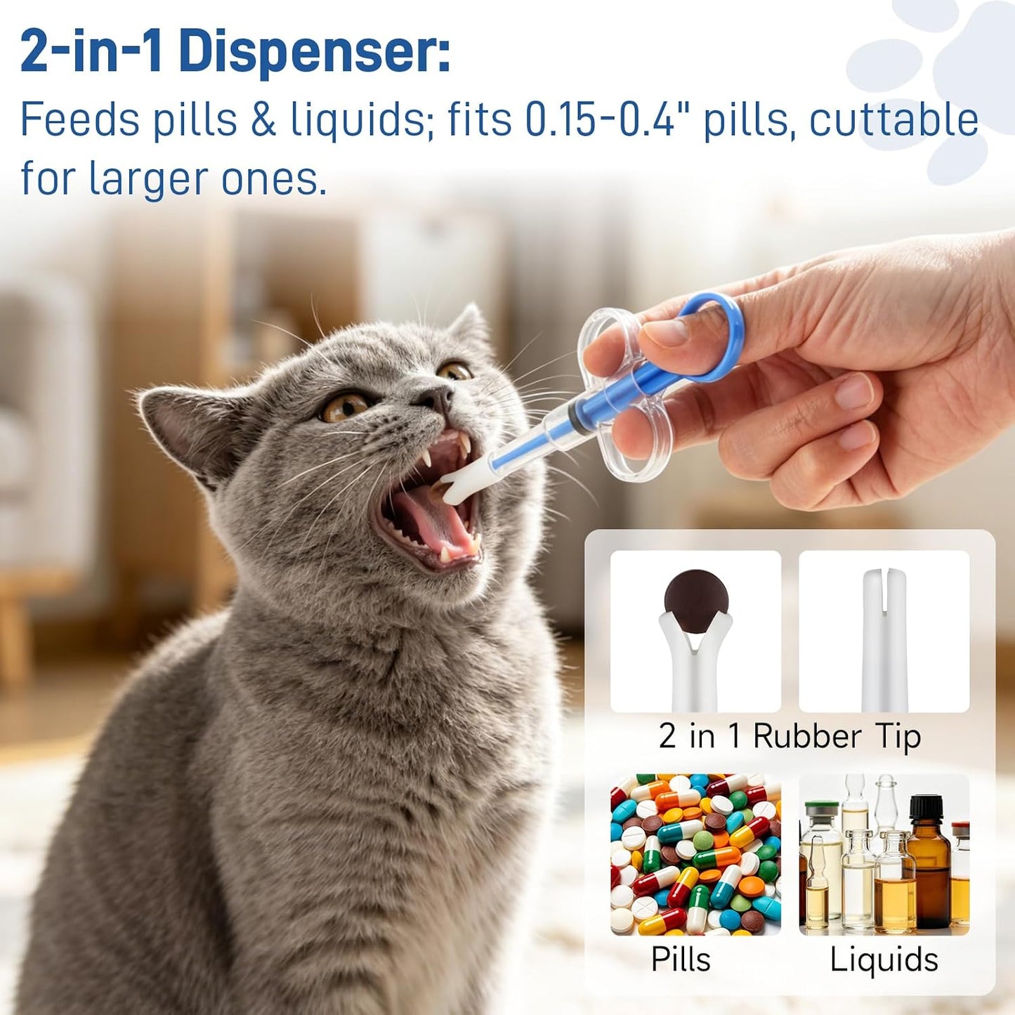 Anti drop silicone tip design on the pet medicine popper preventing detachment during use