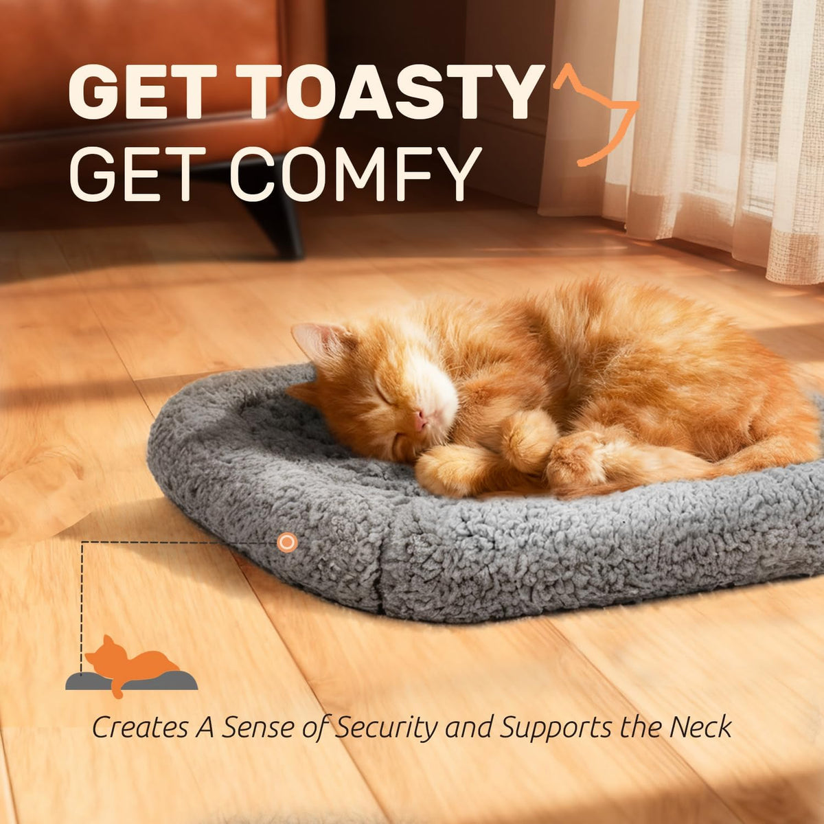 Mora Pets 20 inch grey indoor heating mat inside a cat carrier