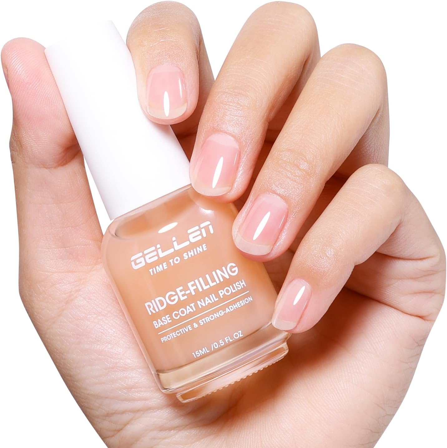 GELLEN Clear Nail Polish Ridge Filling Base Coat front view of bottle showcasing the smoothing formula.