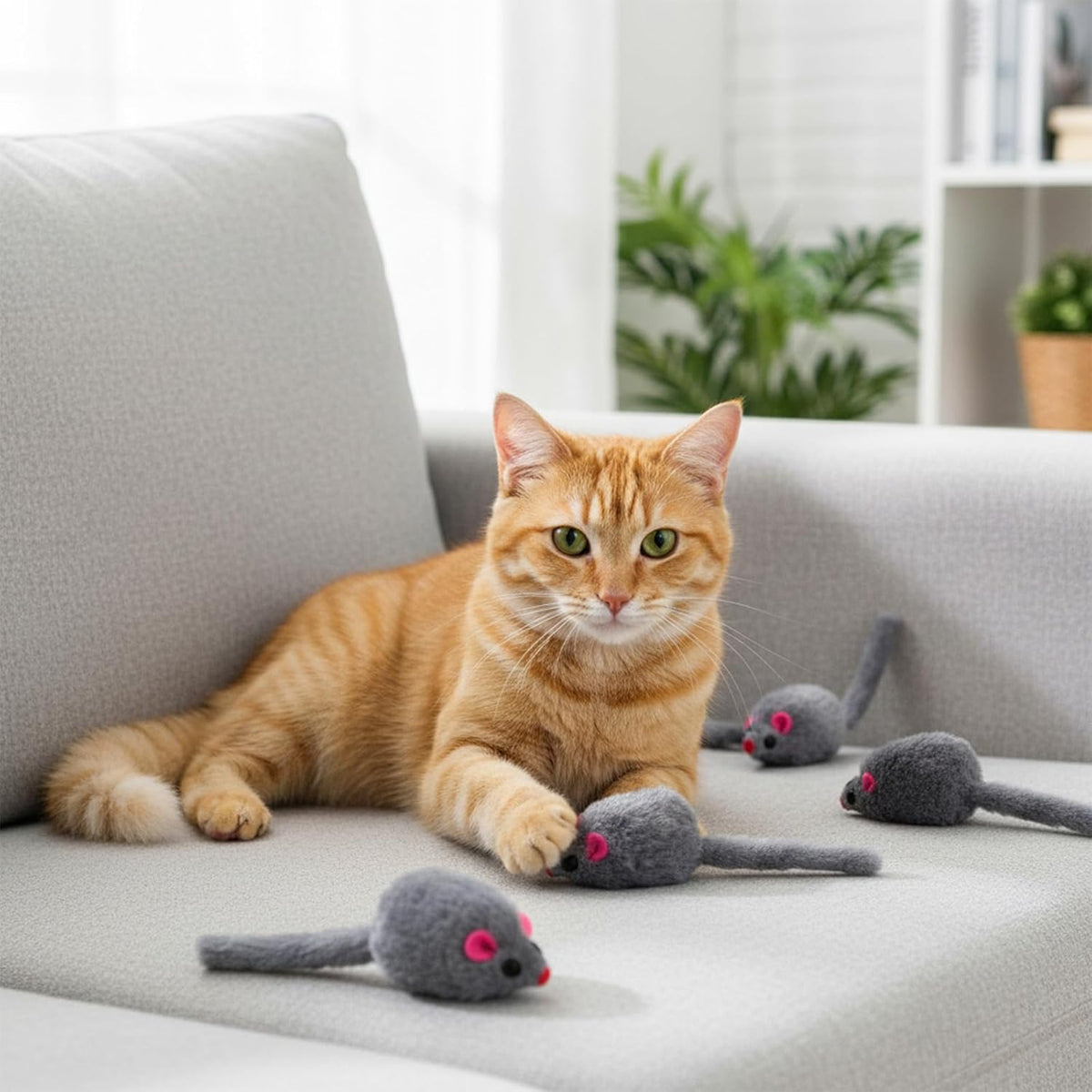 Premium imported USA pet supplies realistic gray mice toys for domestic cats.