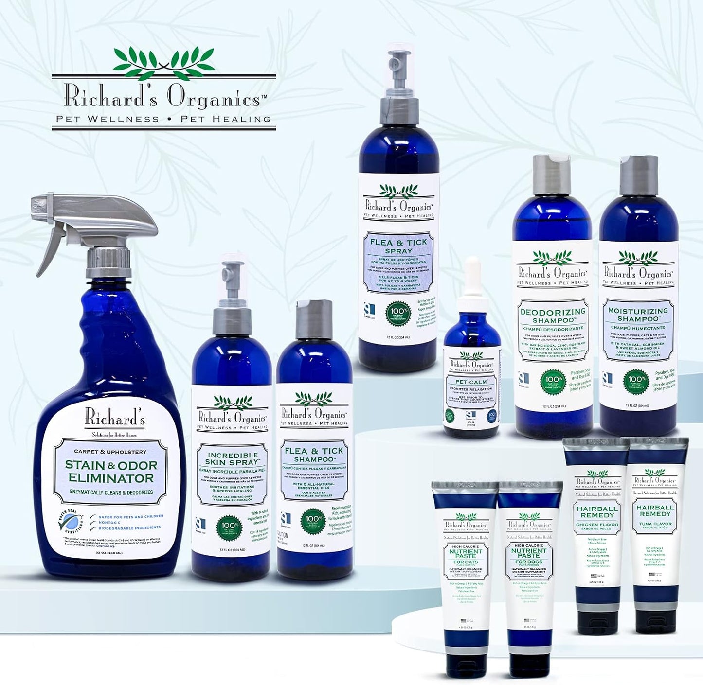 Back label of Richard's Organics flea and tick spray with ingredients