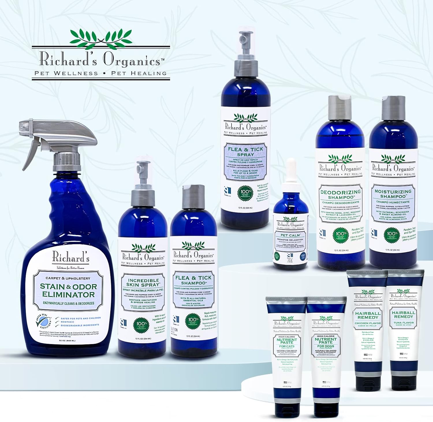 Back label of Richard's Organics flea and tick spray with ingredients