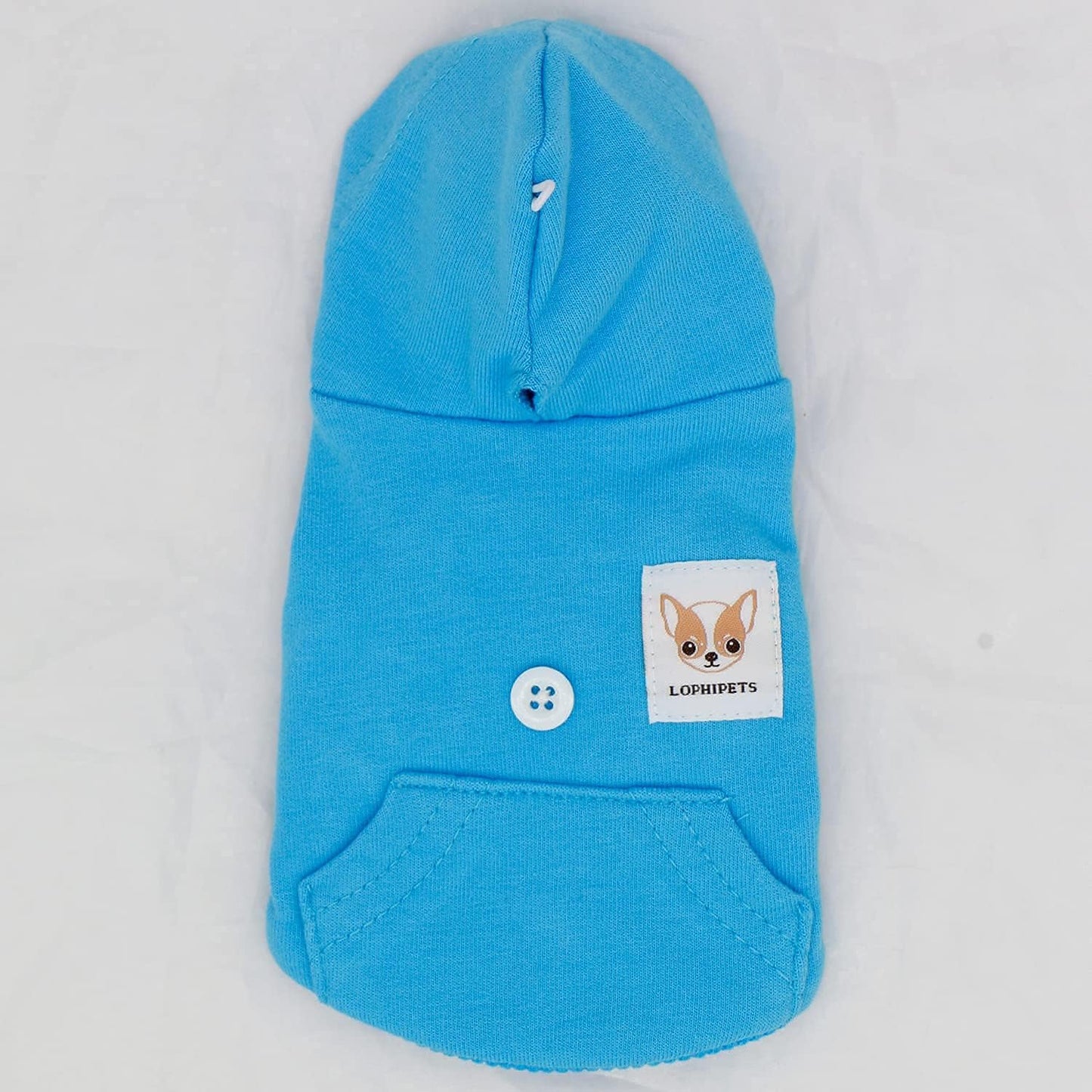 Back view of Lophipets dog hoodie showing functional pocket