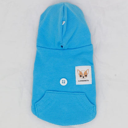Back view of Lophipets dog hoodie showing functional pocket