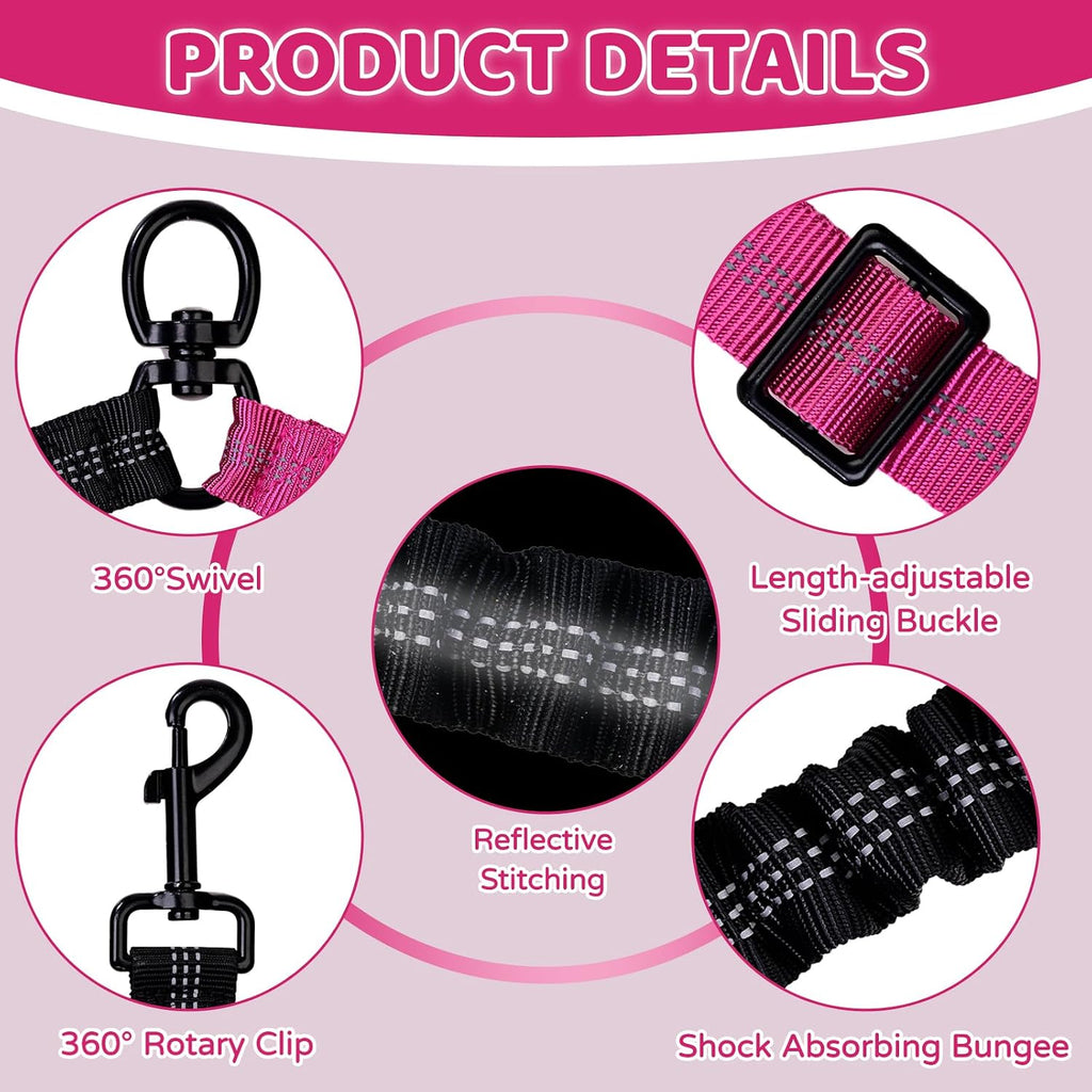 Reflective stitching detail on the black and fuchsia double dog leash