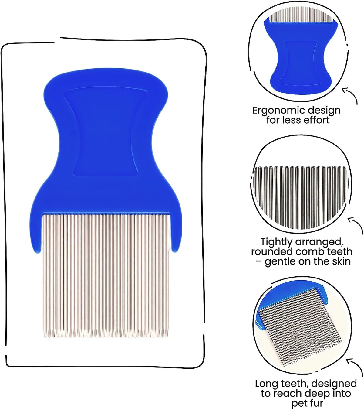 Blue handle stainless steel nit comb for thick hair