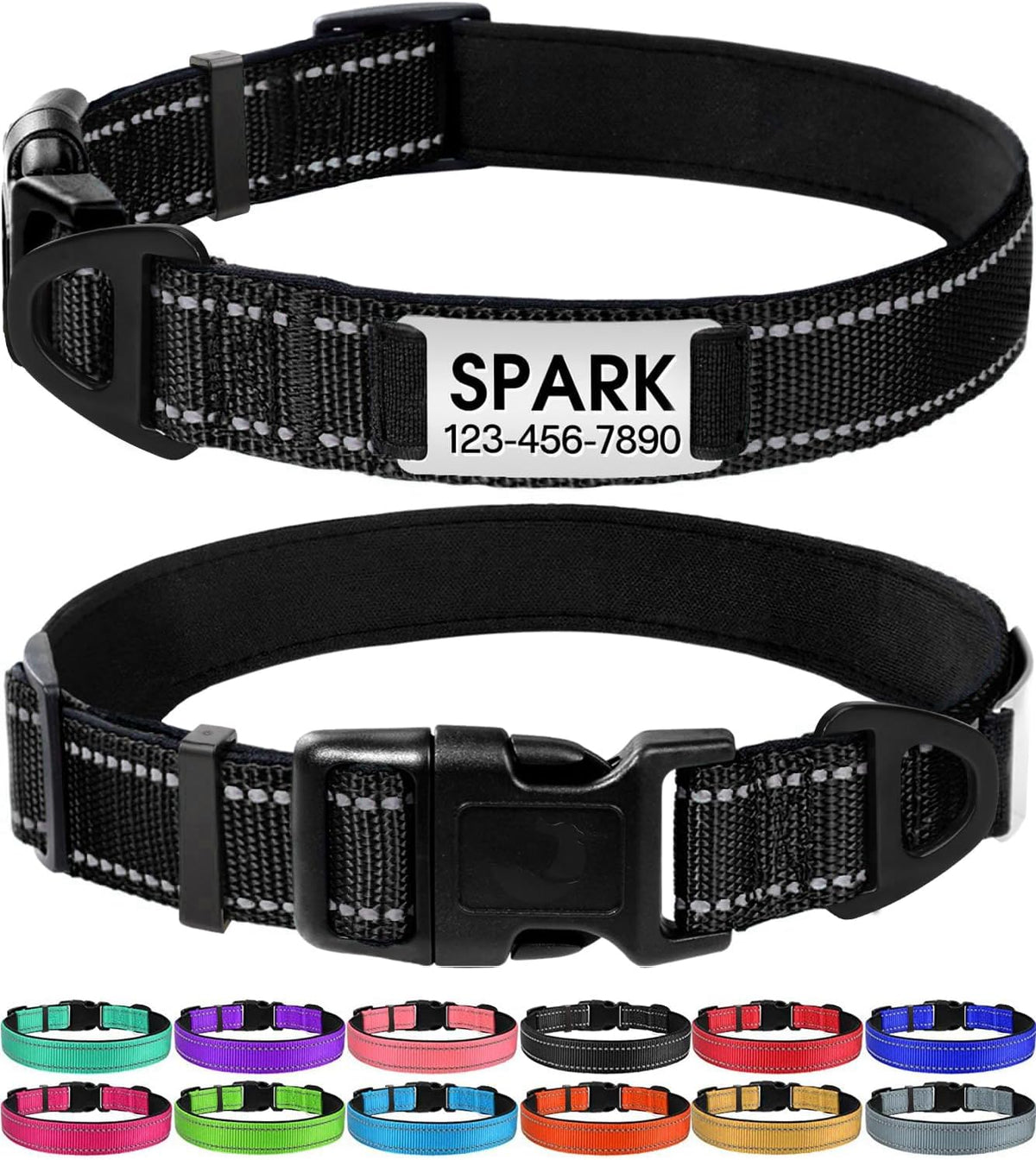 Joytale Personalized Dog Collars with Engraved Name Plate, Silent No Jingle Custom Nylon Collar with Fixed ID Tag, Reflective Soft Neoprene Padded Breathable for Medium Dogs, Hotpink - Image 9