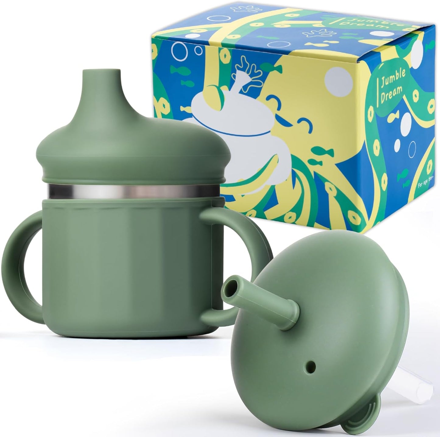 Jumble Dream stainless steel sippy cup in sage breeze front view