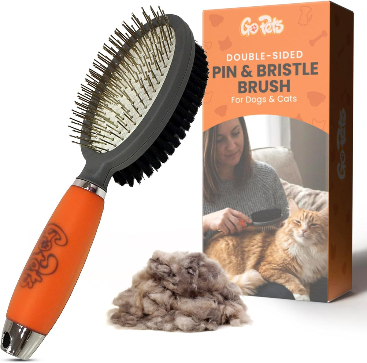 GoPets Professional Double Sided Pin And Bristle Brush front view showcasing the dual-head pet grooming tool.