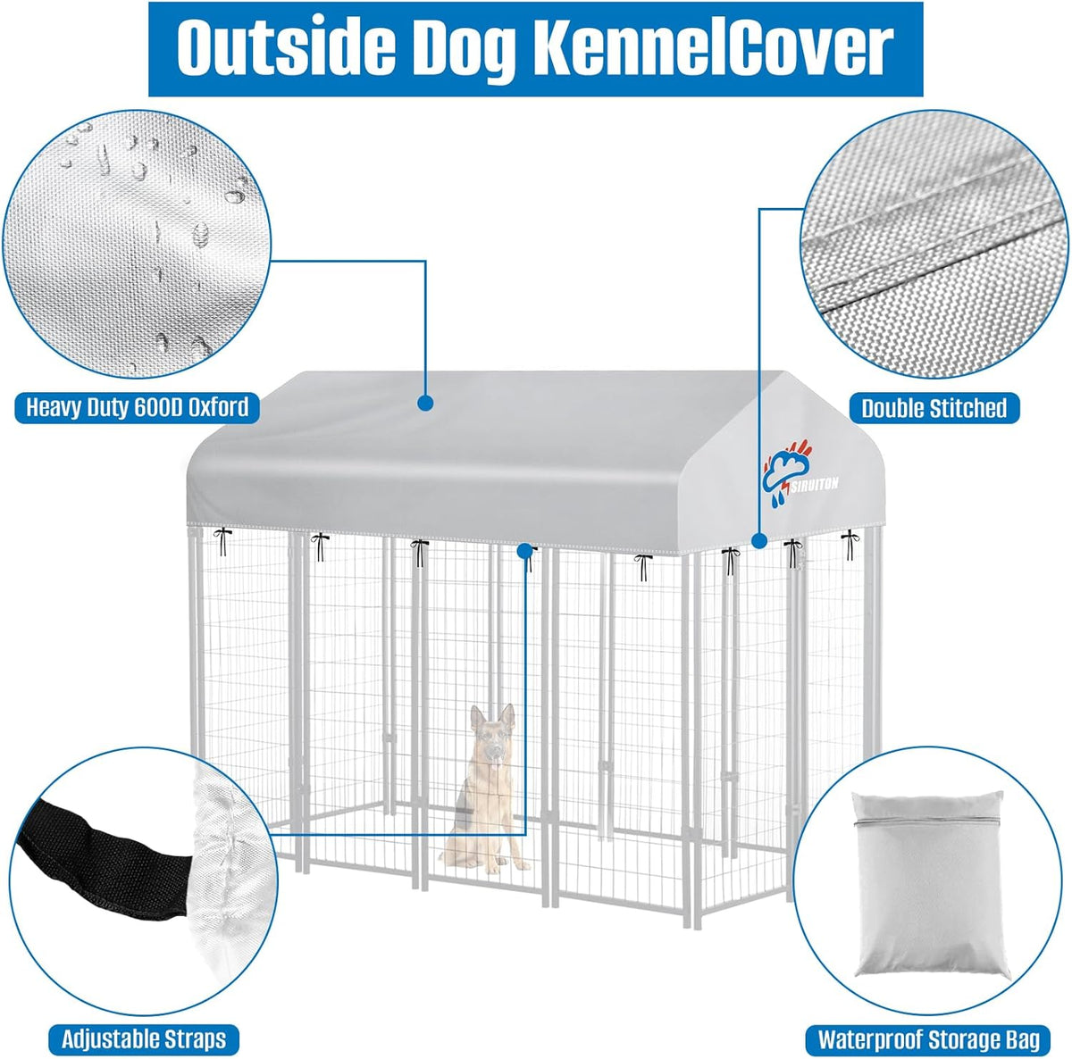 Waterproof and UV resistant dog pen sun shade cover close up details