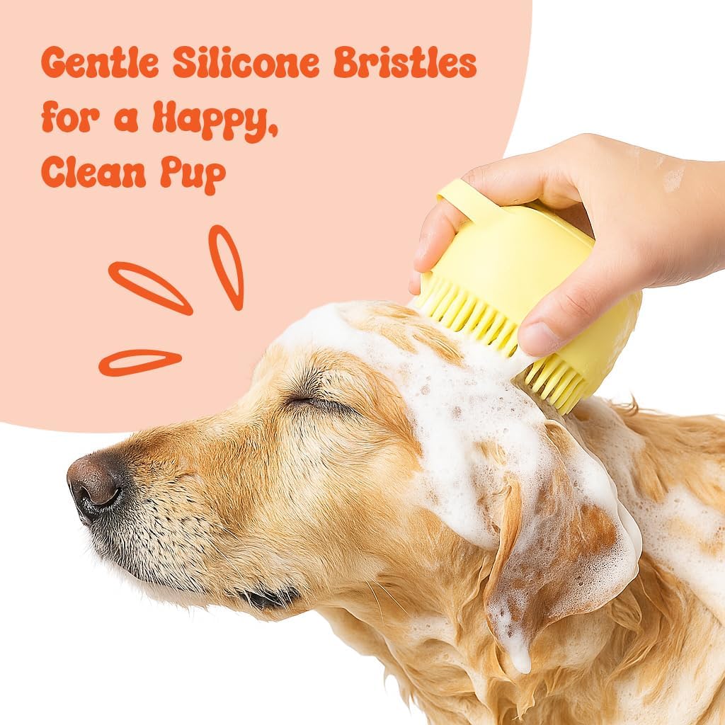 Pet enjoying bath with Haminway silicone grooming brush