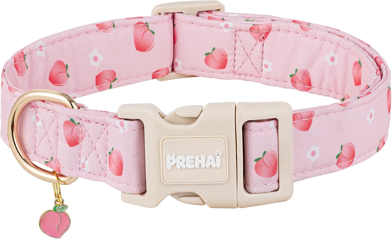 Small Breed Dog Wearing The Cute Pink Strawberry Pattern Collar Outdoors