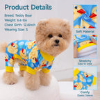 XPUDAC small pet onesies displayed in a set of four assorted cartoon prints
