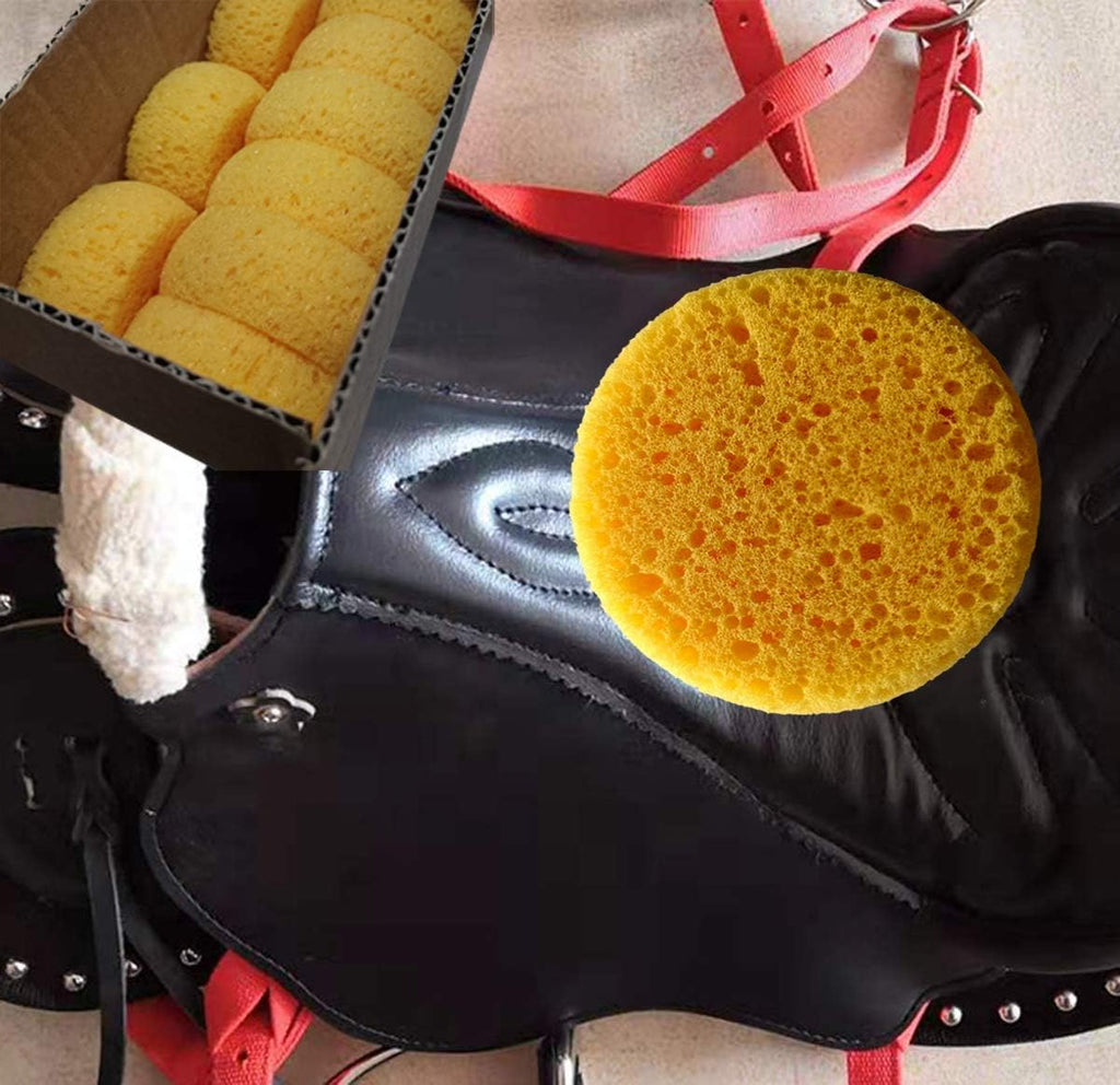 Compressed yellow cleaning sponges expanding with water exposure.