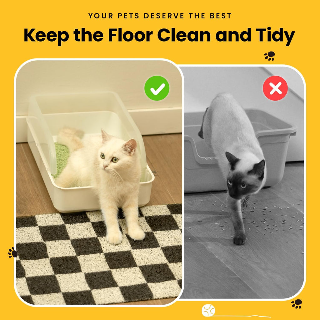 Conlun Cat Litter Mat Litter Trapping Mat, Premium Durable PVC Cute Cat Litter Box Mat, Non-Slip, Less Waste Kitty Litter Mat, Soft on Kitty's Paws, 24"x 17" cat matts for litter, Chessboard - Image 9