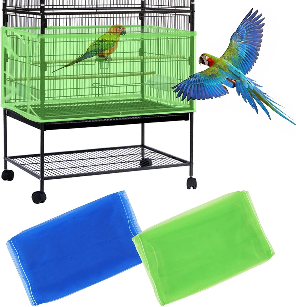 Daoeny 2Pcs Universal Bird Cage Cover, Adjustable Seed Feather Catcher, Soft Airy Nylon Mesh Parrot Net, Birdcage Cover Skirt Sheer Guard for Round Square Cages (Green+ Blue) - Image 12