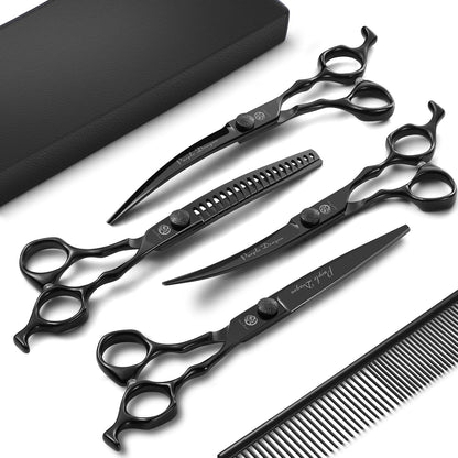 Purple Dragon Dog Grooming Scissors Set - Curved Thinning, Straight, Up & Down Curved Scissors and Comb, 7 Inch Black Shears with Adjustable Screw for Dogs and Cats - Image 9