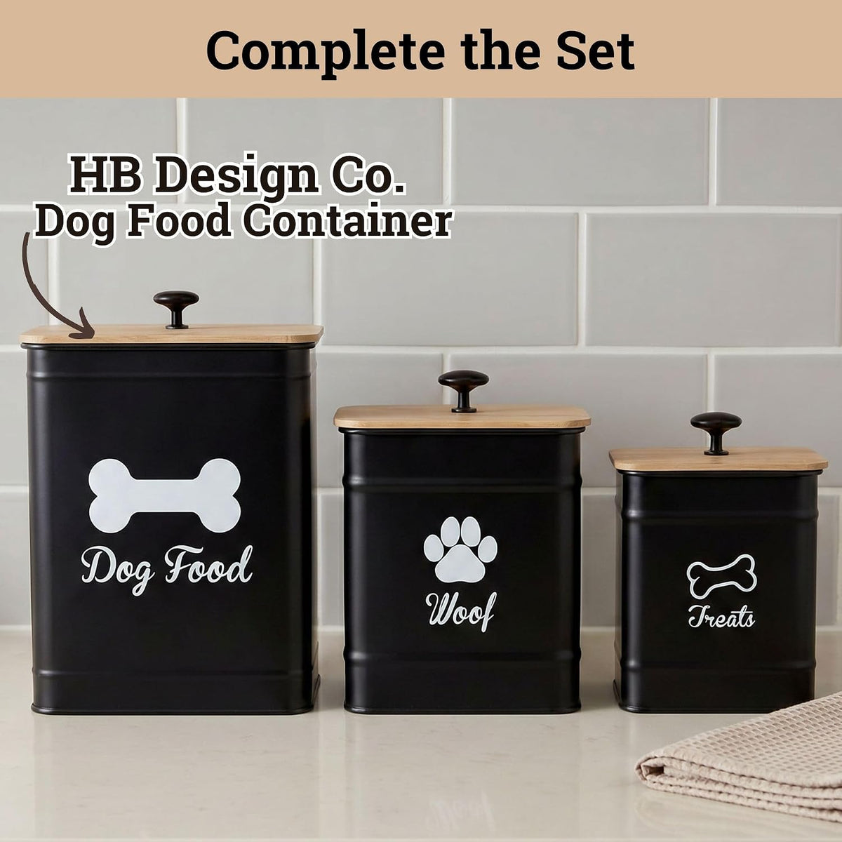 Medium and large dog treat canisters side by side